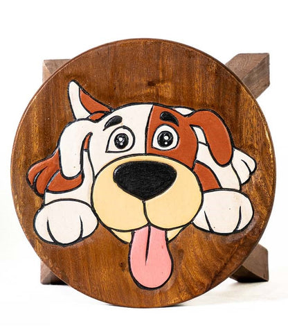 Tritthocker für Kinder – runder Kinderhocker – Pflanzenständer für den Innenbereich – Melkhocker – Heimdekoration, Holztritt, Massivholzhocker bemalt und geschnitzt mit Tiermotiv