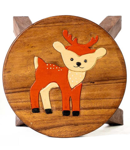Kinderhocker Holz Hocker - tiermotiv "Reh" | Handbemalt