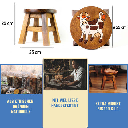 Kinderhocker Holz Hocker - motiv "Kuh" | Handbemalt