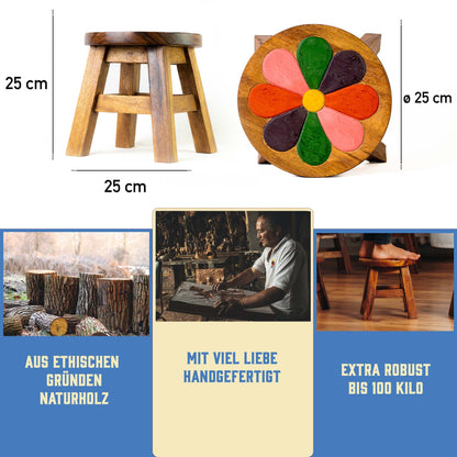 Kinderhocker Holz Hocker - motiv "Blume" | Handbemalt