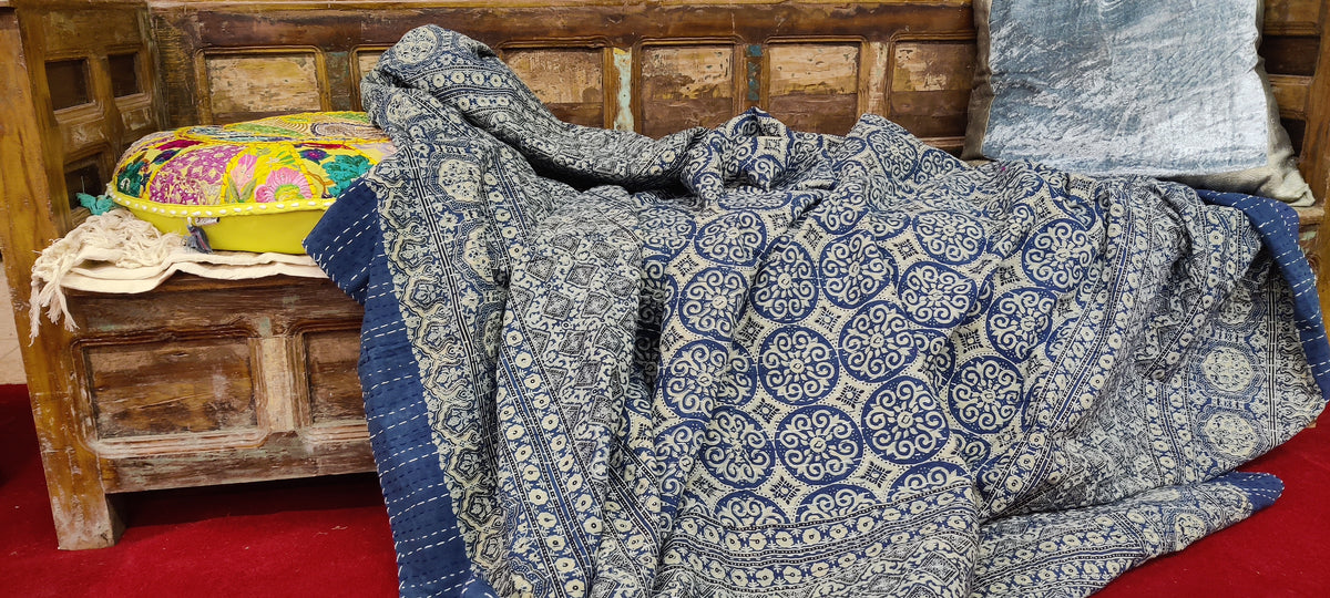 Cotton Rali Decke - Luxuriöse Handgedruckte Boho Tagesdecke 220x250 cm aus 100% Baumwolle – Perfekt als Kühldecke Bett, Sofaüberwurf, Couchdecke, Bettüberwurf und Wohn- &amp; Kuscheldecke – Leichte Sommerdecke in 6 Farben