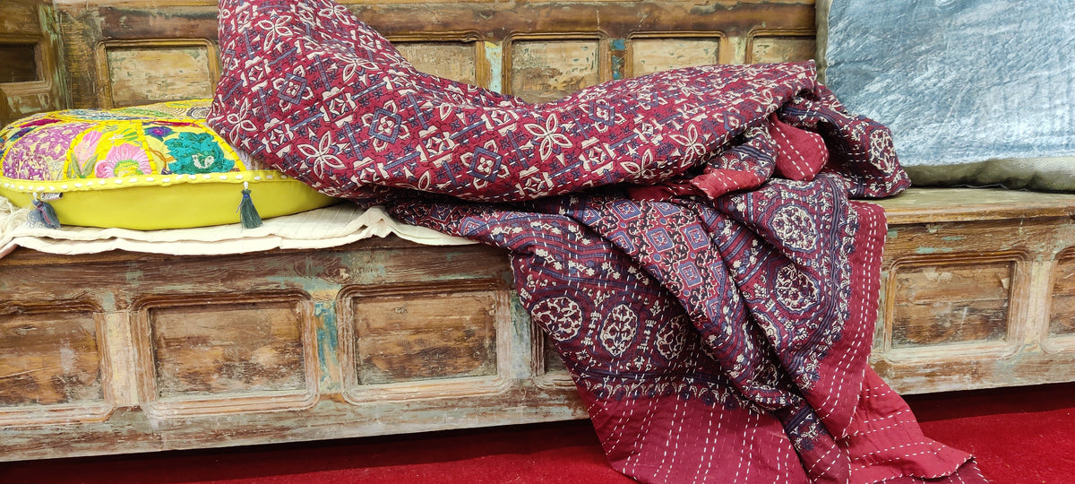 Cotton Rali Decke - Luxuriöse Handgedruckte Boho Tagesdecke 220x250 cm aus 100% Baumwolle – Perfekt als Kühldecke Bett, Sofaüberwurf, Couchdecke, Bettüberwurf und Wohn- &amp; Kuscheldecke – Leichte Sommerdecke in 6 Farben