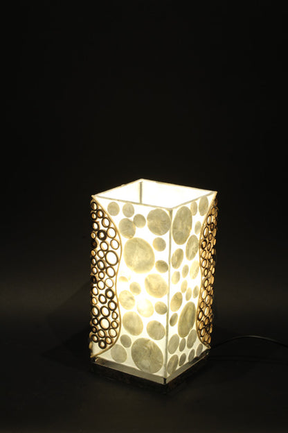 Capiz-Tischlampe | Bambusmuster - Weiß