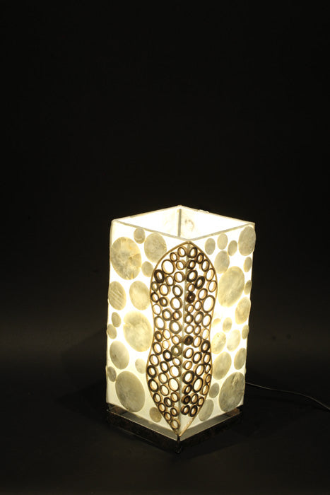Capiz-Tischlampe | Bambusmuster - Weiß