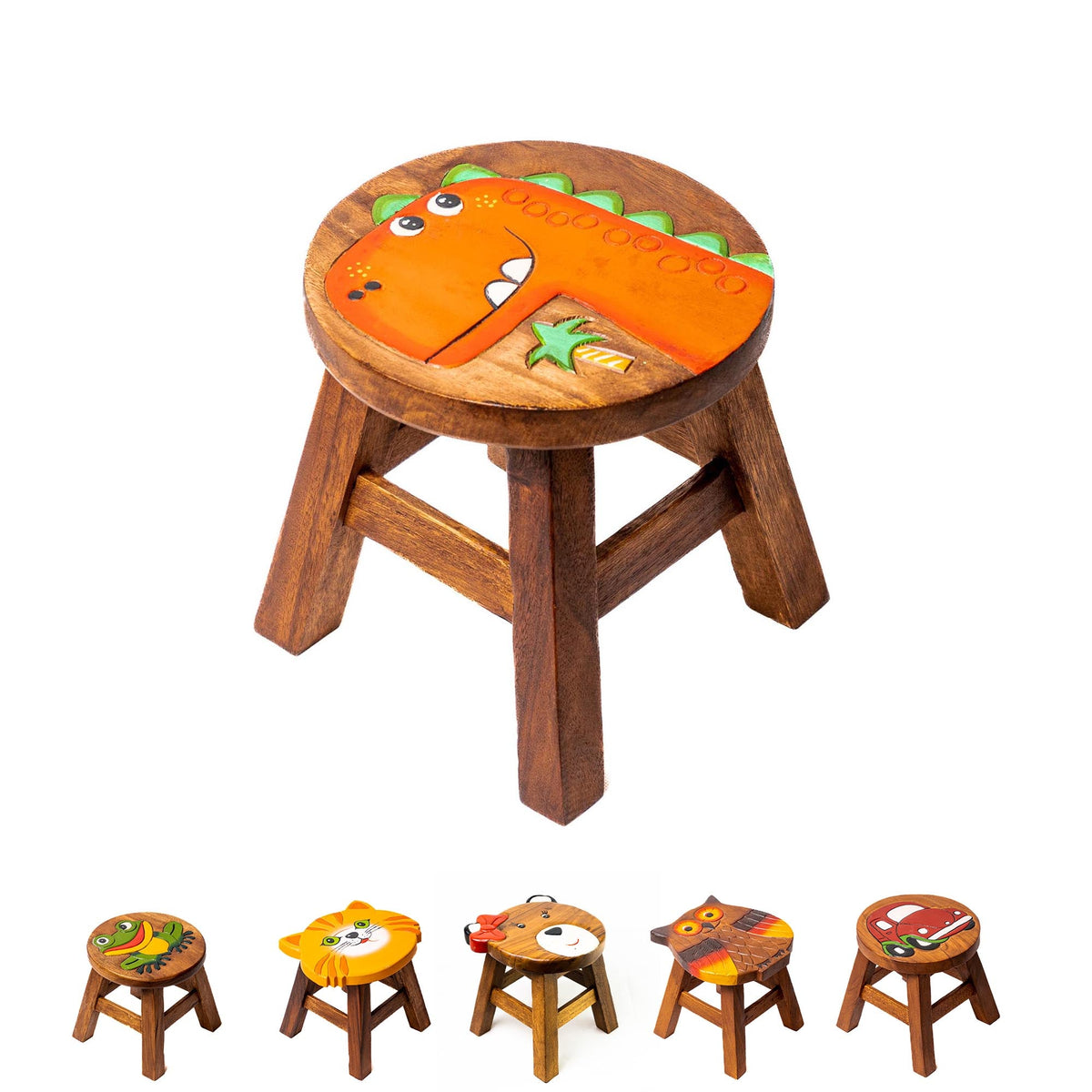 Kinderhocker Holz Hocker - Tiermotiv "Dino" | Handbemalt