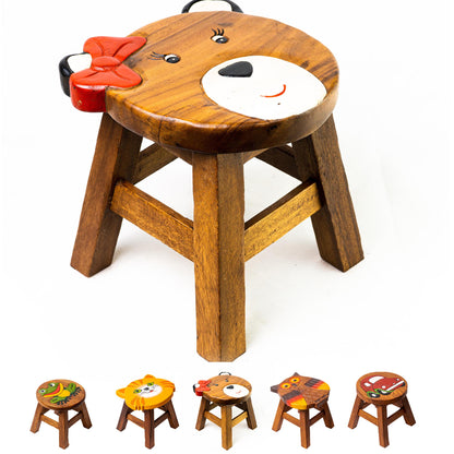 Tritthocker für Kinder – runder Kinderhocker – Pflanzenständer für den Innenbereich – Melkhocker – Heimdekoration, Holztritt, Massivholzhocker bemalt und geschnitzt mit Tiermotiv