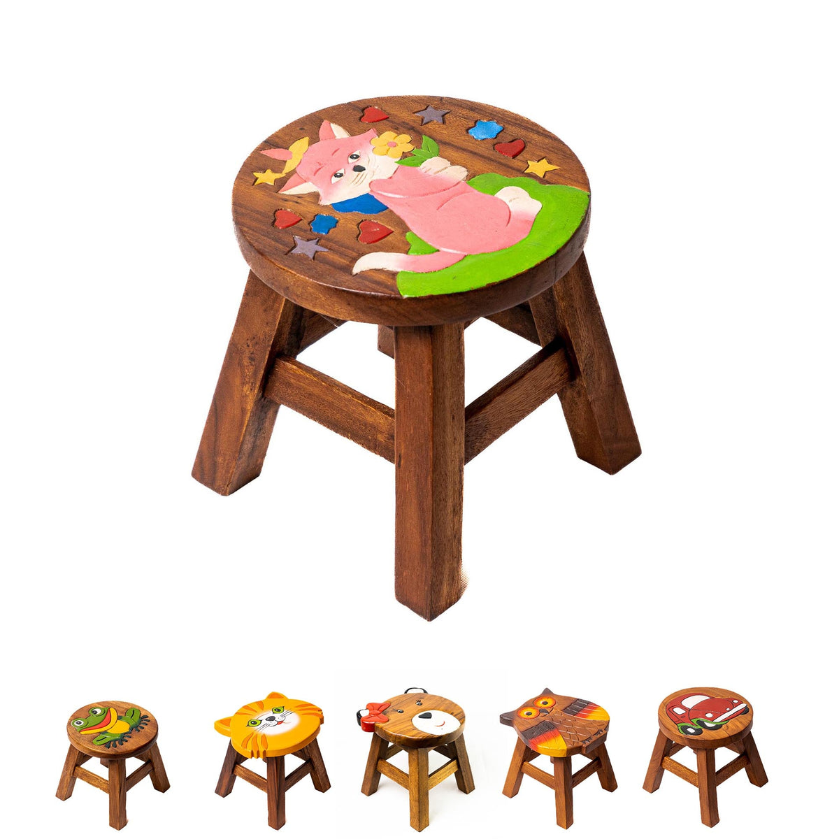 Kinderhocker Holz Hocker - motiv "Katze Bunt" | Handbemalt