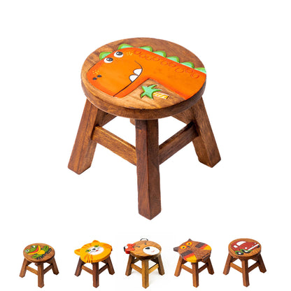 Tritthocker für Kinder – runder Kinderhocker – Pflanzenständer für den Innenbereich – Melkhocker – Heimdekoration, Holztritt, Massivholzhocker bemalt und geschnitzt mit Tiermotiv