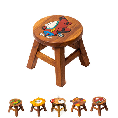 Kinderhocker Holz Hocker - motiv "Rotes Flugzeug" | Handbemalt