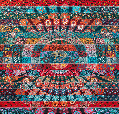 Wanddekoration aus 100% Baumwolle ca. 205 x 235 cm, Wandtuch für Zuhause, Strandtuch / großes Tapestry, Wandteppich Mandala