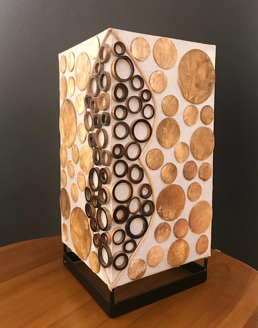 Capiz-Tischlampe | Bambusmuster - Gold
