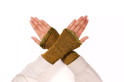 Handstulpen Gold Gelb für Damen - Weiche Strickstulpen mit Daumenloch