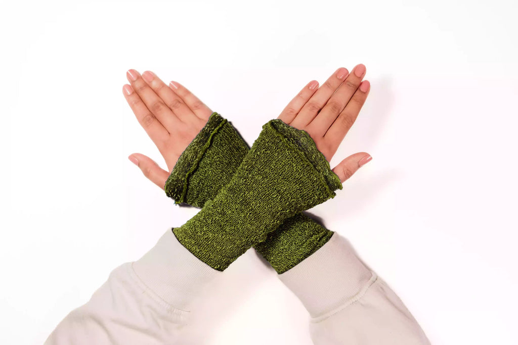 Armwärmer Grün Damen Lang - Fingerlose Handschuhe für Gaming & Tippen