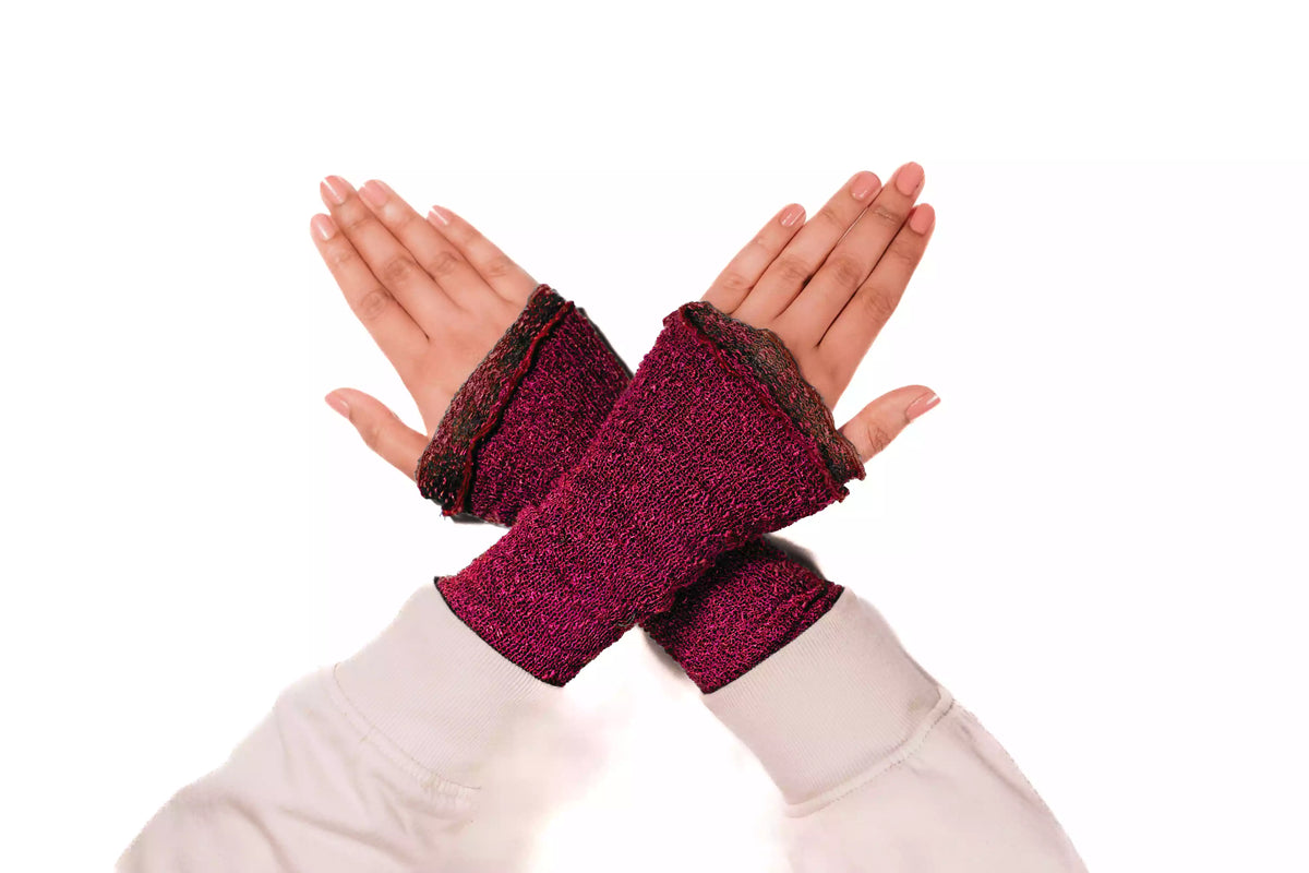 Gothic Kleidung Accessoires: Armstulpen Dunkel Weinrot Lang &amp; Dehnbar