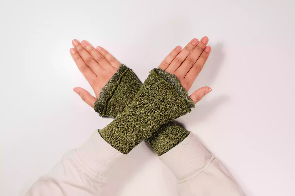 Warme Handgelenk Stulpen Dunkel Grün - Hochwertiger Baumwolle Viskose Mix