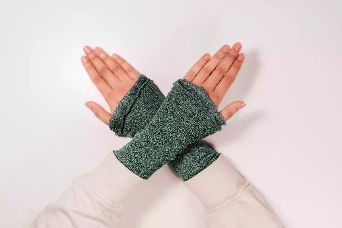 Armwärmer Grün Damen Lang - Fingerlose Handschuhe für Gaming &amp; Tippen
