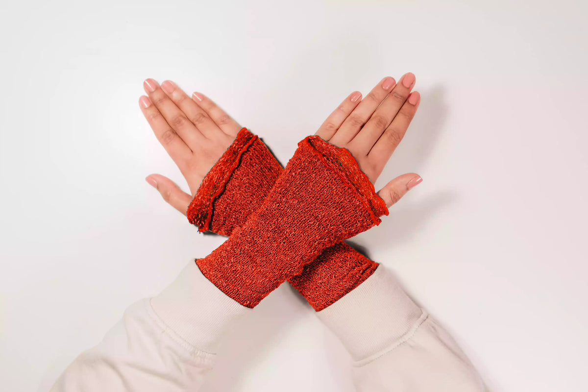 Gothic Kleidung Accessoires: Armstulpen Dunkel Weinrot Lang &amp; Dehnbar