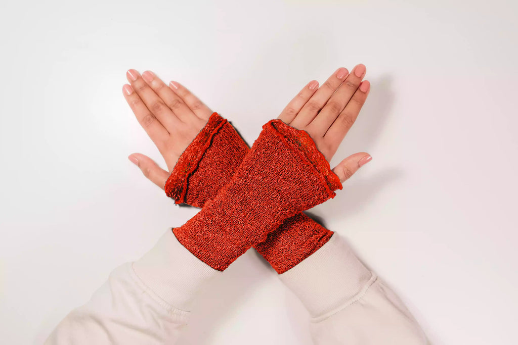 Gothic Kleidung Accessoires: Armstulpen Dunkel Weinrot Lang & Dehnbar