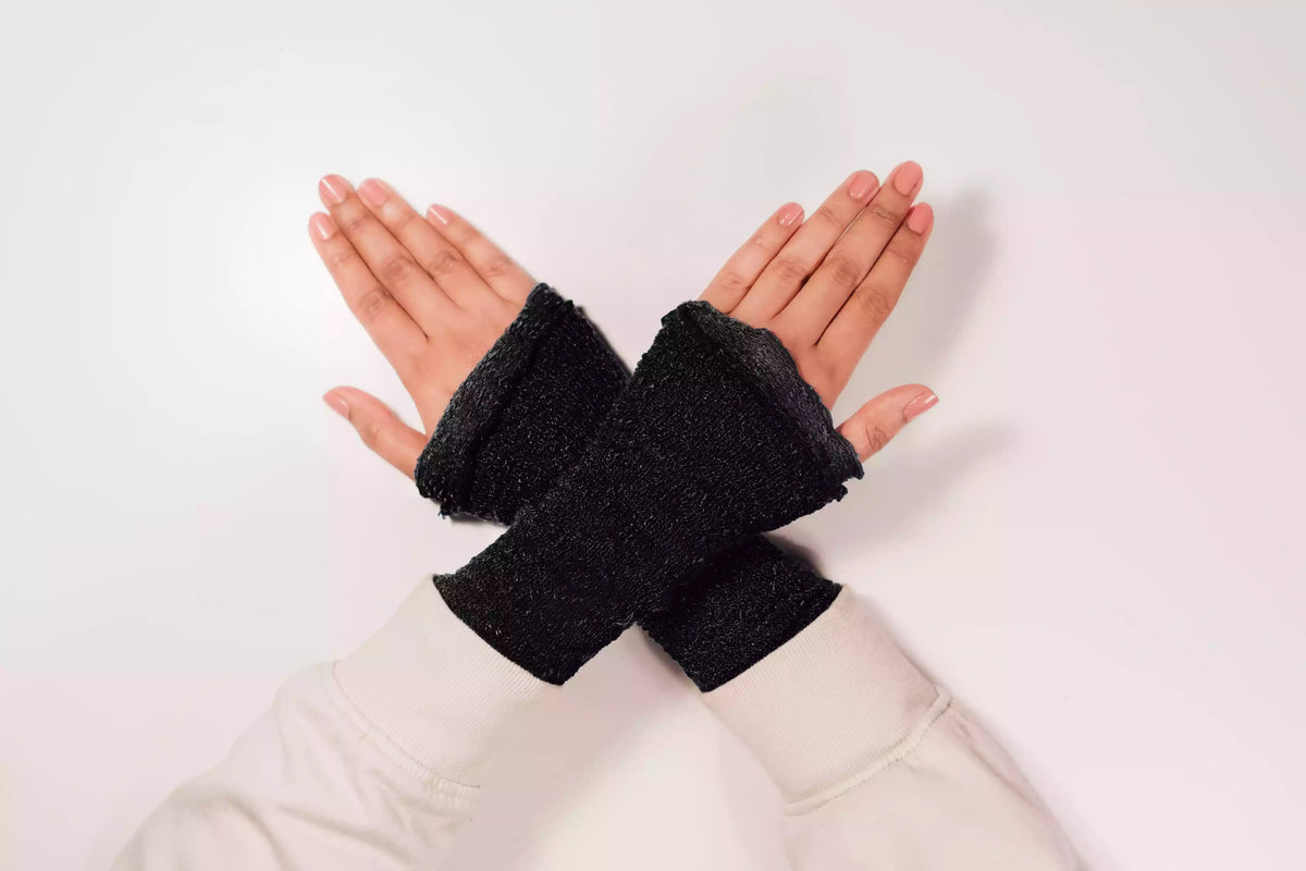 Armwärmer black Damen Lang - Fingerlose Handschuhe für Gaming &amp; Tippen