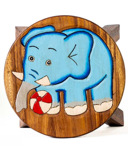Tritthocker für Kinder – runder Kinderhocker – Pflanzenständer für den Innenbereich – Melkhocker – Heimdekoration, Holztritt, Massivholzhocker bemalt und geschnitzt mit Tiermotiv