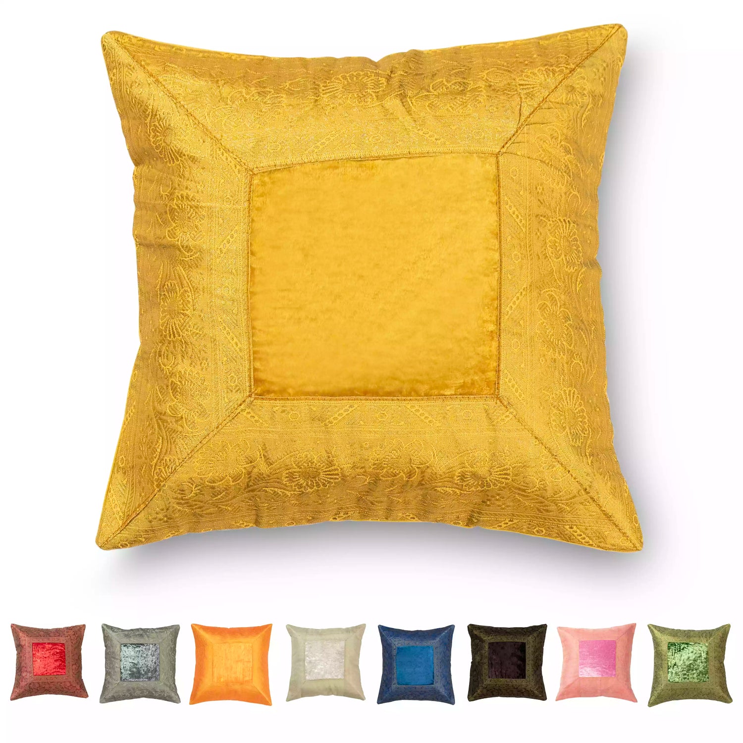 Boho Kissenbezüge 50x50 cm Gold Gelb Brokat Couchkissen Patchwork Ethnic Wohnzimmer Dekoration