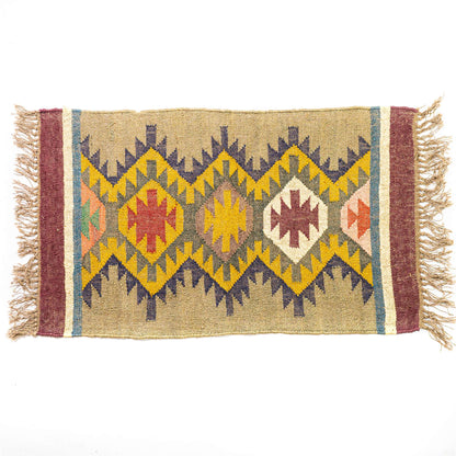 Kelim Teppich Läufer Wolle &amp; Jute Indisch 60x100cm Handgewebt Orient Teppich AO