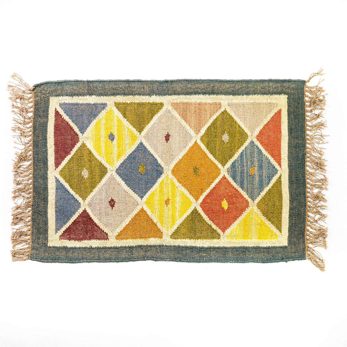 Kelim Teppich Läufer Wolle &amp; Jute Indisch 60x100cm Handgewebt Orient Teppich AO