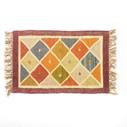 Kelim Teppich Läufer Wolle &amp; Jute Indisch 60x100cm Handgewebt Orient Teppich AO