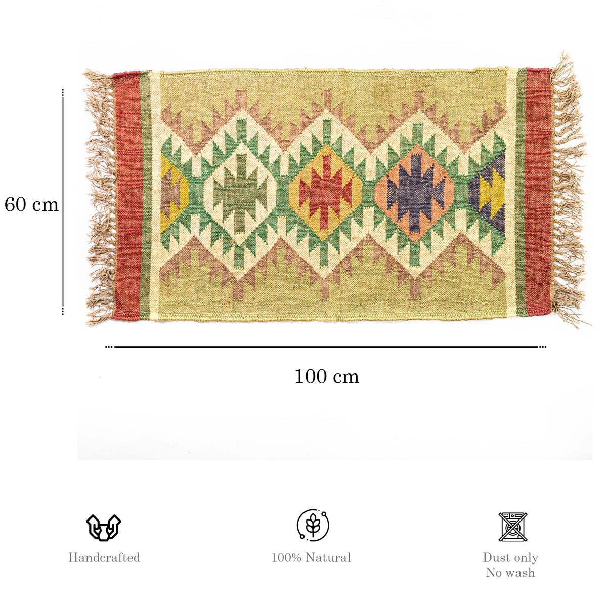 Kelim Teppich Läufer Wolle &amp; Jute Indisch 60x100cm Handgewebt Orient Teppich AO