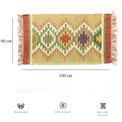 Kelim Teppich Läufer Wolle &amp; Jute Indisch 60x100cm Handgewebt Orient Teppich AO