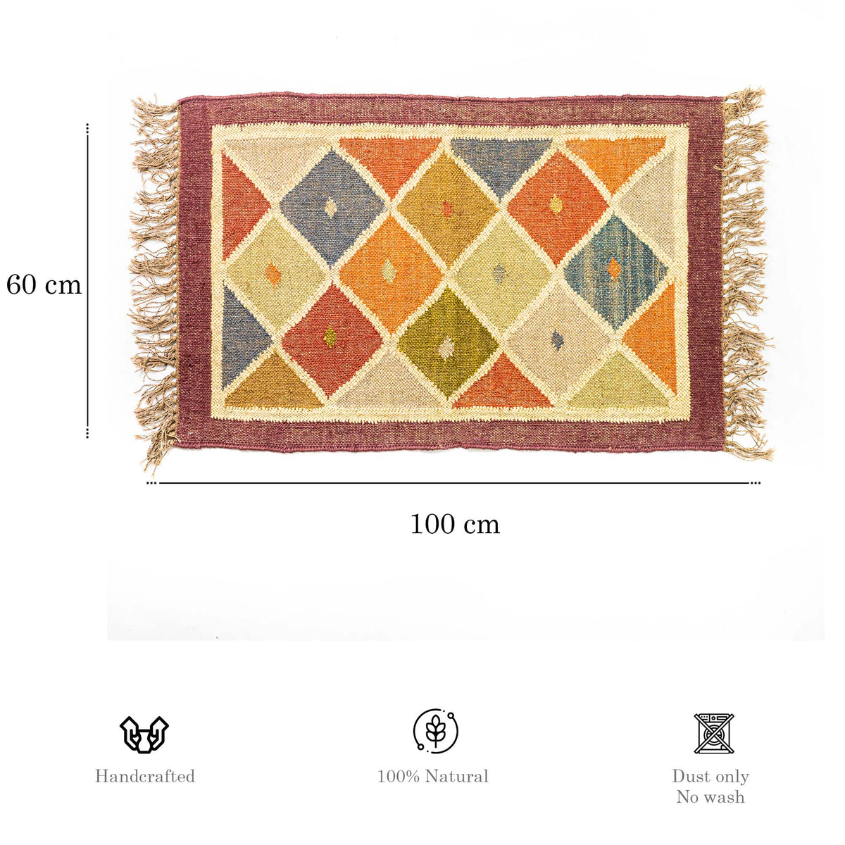 Kelim Teppich Läufer Wolle &amp; Jute Indisch 60x100cm Handgewebt Orient Teppich AO