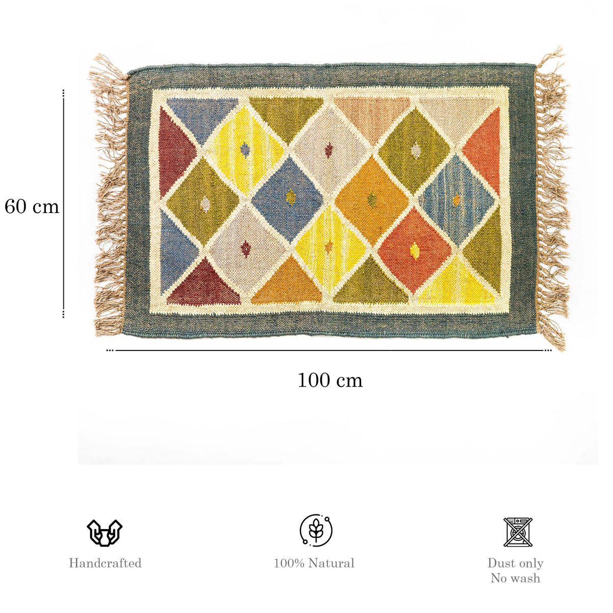 Kelim Teppich Läufer Wolle &amp; Jute Indisch 60x100cm Handgewebt Orient Teppich AO