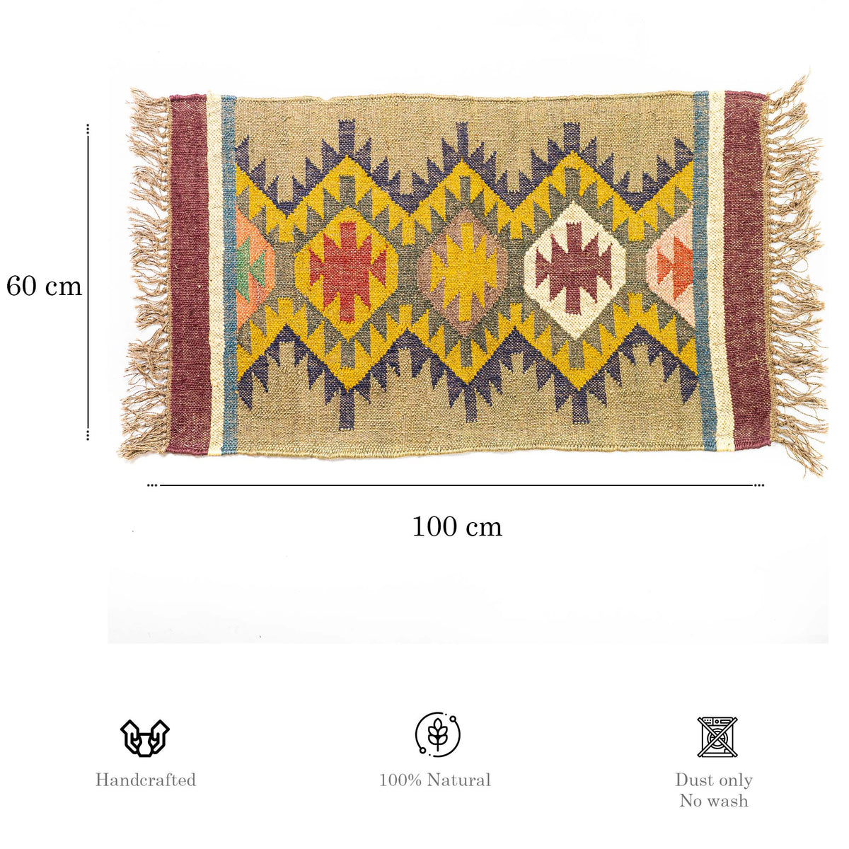 Kelim Teppich Läufer Wolle &amp; Jute Indisch 60x100cm Handgewebt Orient Teppich AO