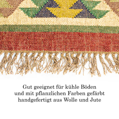 Kelim Teppich Läufer Wolle &amp; Jute Indisch 60x100cm Handgewebt Orient Teppich AO