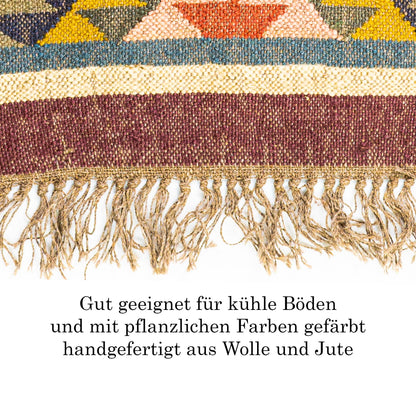 Kelim Teppich Läufer Wolle &amp; Jute Indisch 60x100cm Handgewebt Orient Teppich AO