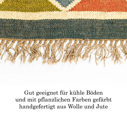 Kelim Teppich Läufer Wolle &amp; Jute Indisch 60x100cm Handgewebt Orient Teppich AO