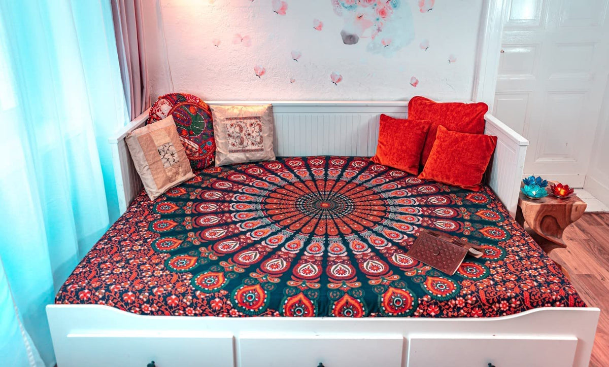 Wanddekoration aus 100% Baumwolle ca. 205 x 235 cm, Wandtuch für Zuhause, Strandtuch / großes Tapestry, Wandteppich Mandala