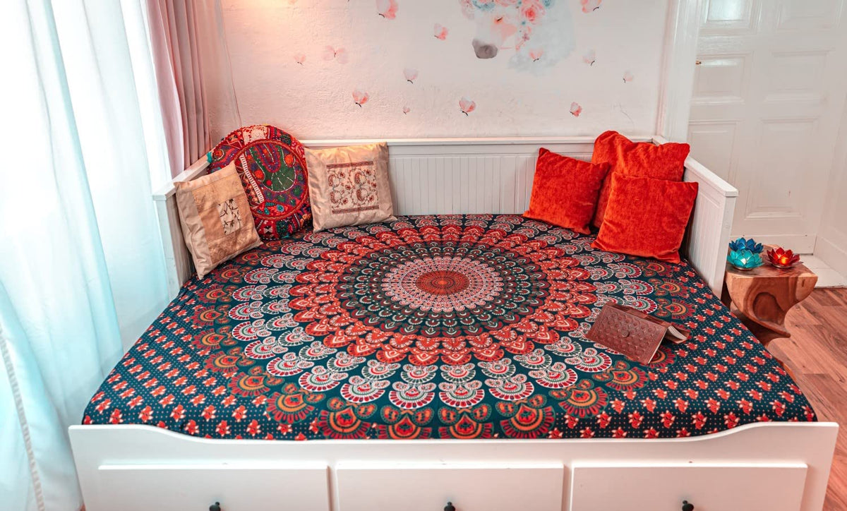 Wanddekoration aus 100% Baumwolle ca. 205 x 235 cm, Wandtuch für Zuhause, Strandtuch / großes Tapestry, Wandteppich Mandala