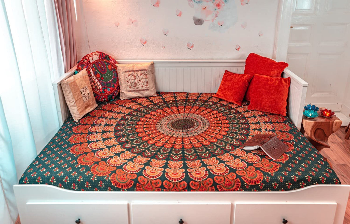 Wanddekoration aus 100% Baumwolle ca. 205 x 235 cm, Wandtuch für Zuhause, Strandtuch / großes Tapestry, Wandteppich Mandala