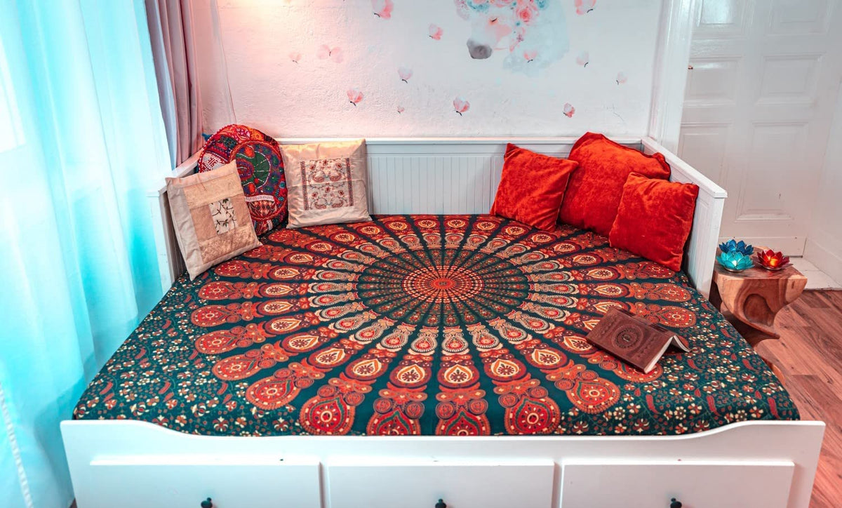 Wanddekoration aus 100% Baumwolle ca. 205 x 235 cm, Wandtuch für Zuhause, Strandtuch / großes Tapestry, Wandteppich Mandala