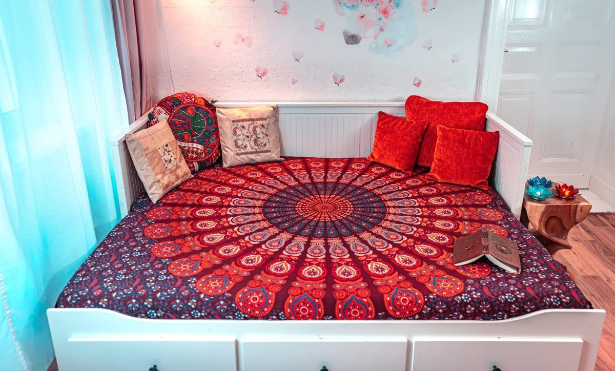 Wanddekoration aus 100% Baumwolle ca. 205 x 235 cm, Wandtuch für Zuhause, Strandtuch / großes Tapestry, Wandteppich Mandala