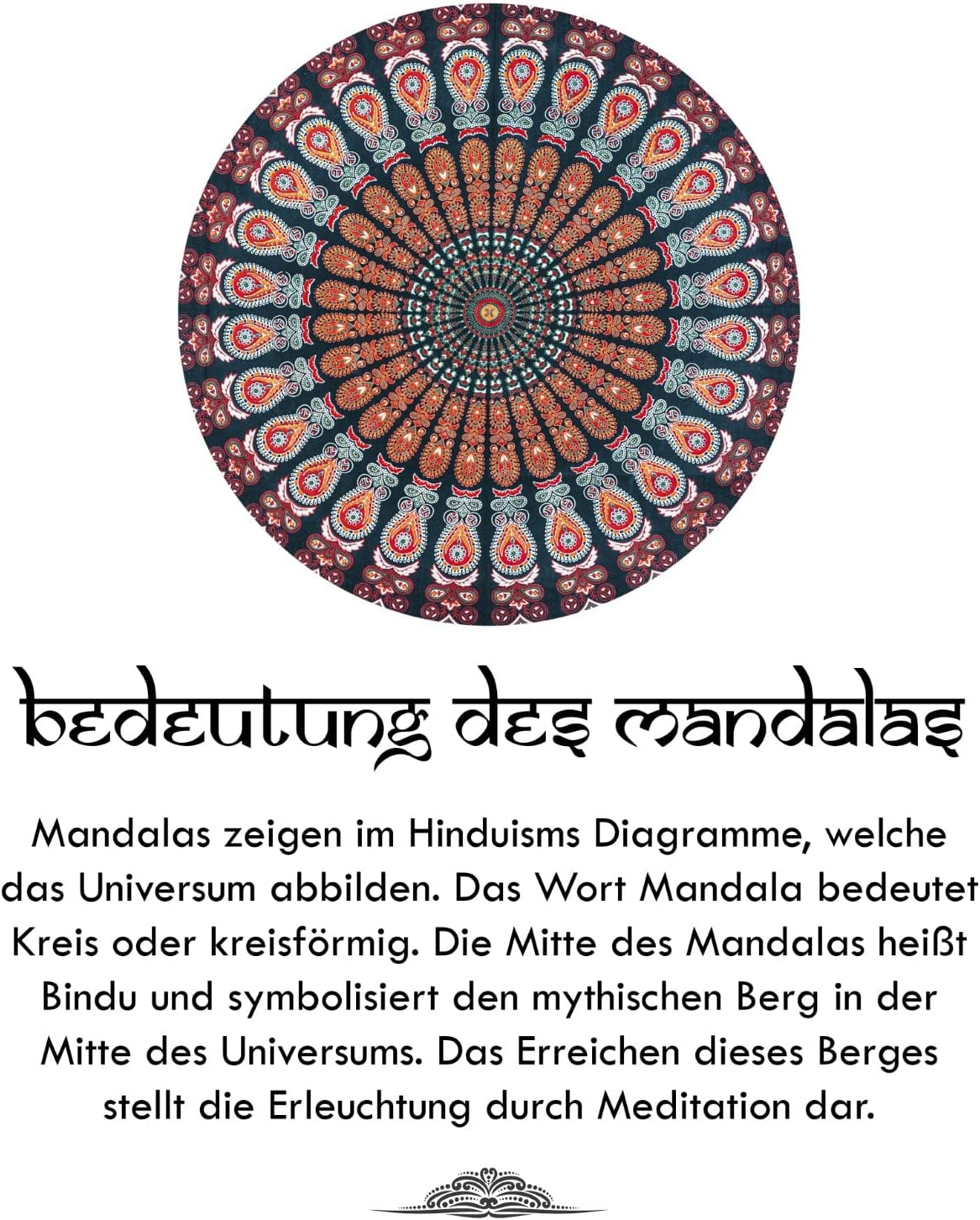 Wanddekoration aus 100% Baumwolle ca. 205 x 235 cm, Wandtuch für Zuhause, Strandtuch / großes Tapestry, Wandteppich Mandala
