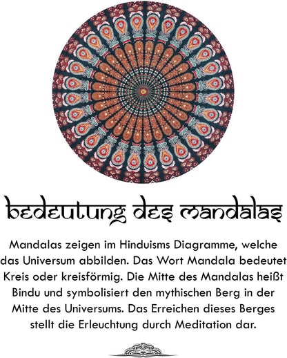 Wanddekoration aus 100% Baumwolle ca. 205 x 235 cm, Wandtuch für Zuhause, Strandtuch / großes Tapestry, Wandteppich Mandala