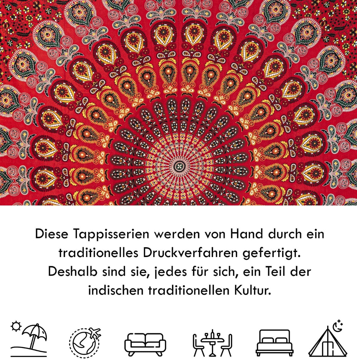 Wanddekoration aus 100% Baumwolle ca. 205 x 235 cm, Wandtuch für Zuhause, Strandtuch / großes Tapestry, Wandteppich Mandala