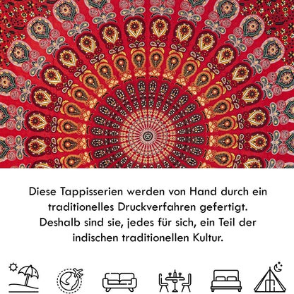 Wanddekoration aus 100% Baumwolle ca. 205 x 235 cm, Wandtuch für Zuhause, Strandtuch / großes Tapestry, Wandteppich Mandala