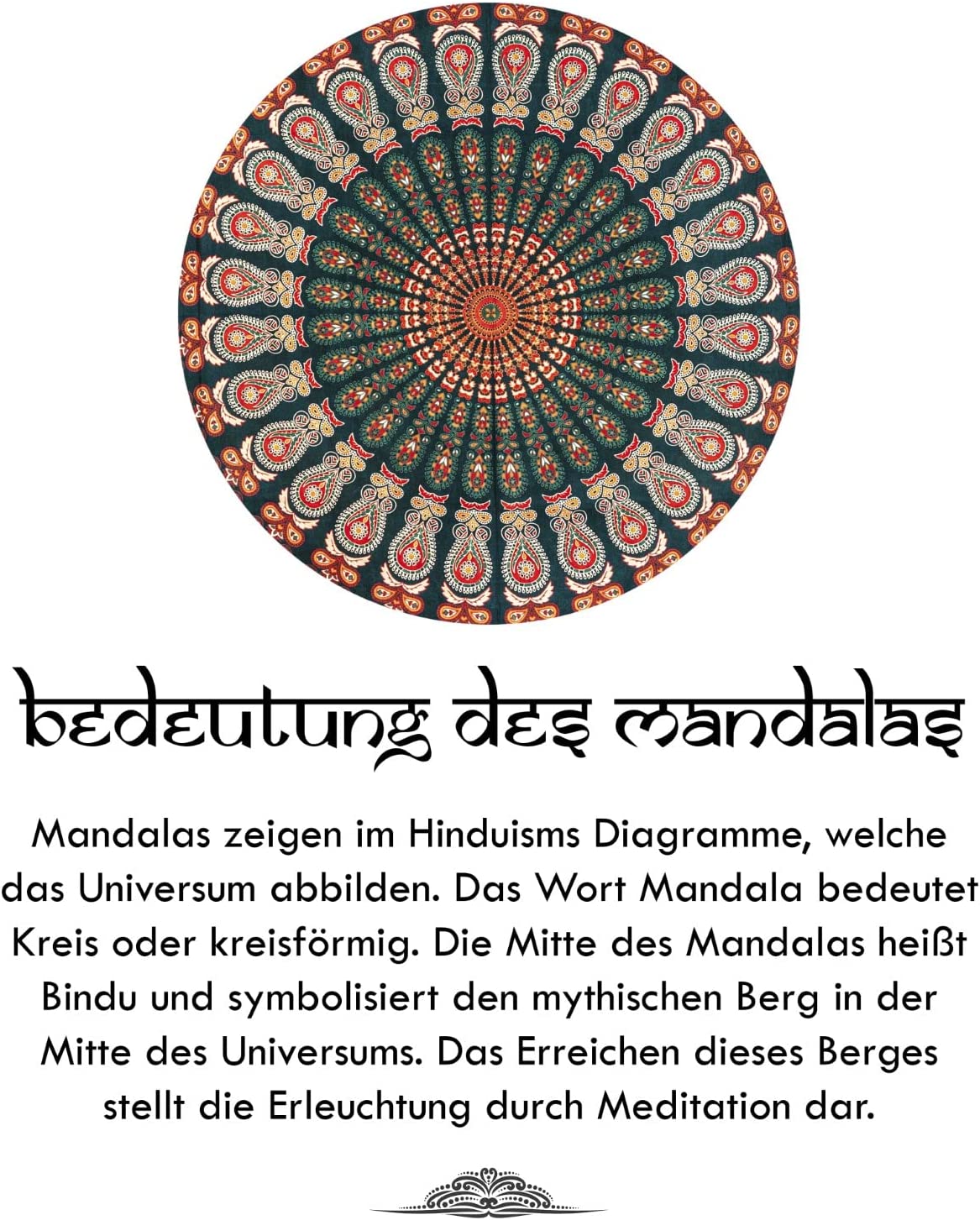 Wanddekoration aus 100% Baumwolle ca. 205 x 235 cm, Wandtuch für Zuhause, Strandtuch / großes Tapestry, Wandteppich Mandala