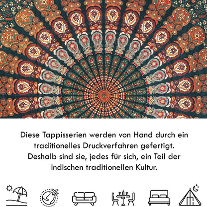 Wanddekoration aus 100% Baumwolle ca. 205 x 235 cm, Wandtuch für Zuhause, Strandtuch / großes Tapestry, Wandteppich Mandala