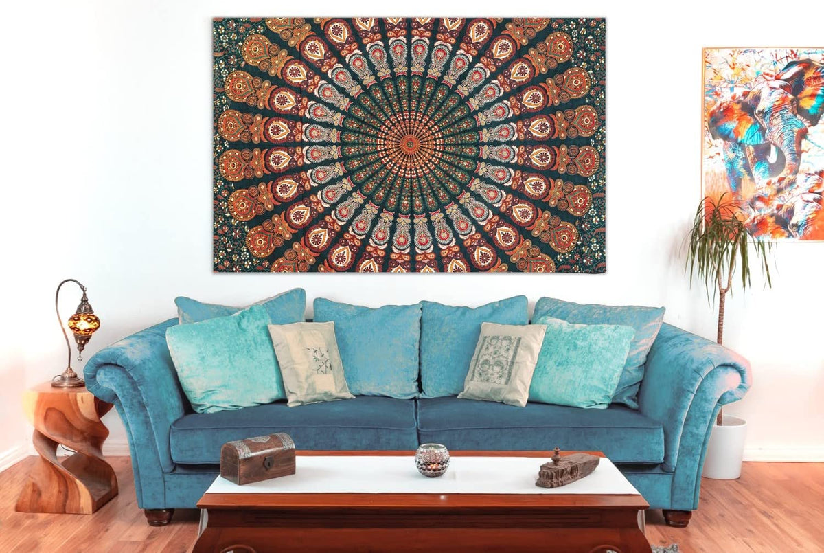 Wanddekoration aus 100% Baumwolle ca. 205 x 235 cm, Wandtuch für Zuhause, Strandtuch / großes Tapestry, Wandteppich Mandala