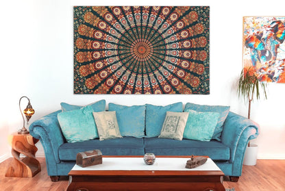 Wanddekoration aus 100% Baumwolle ca. 205 x 235 cm, Wandtuch für Zuhause, Strandtuch / großes Tapestry, Wandteppich Mandala