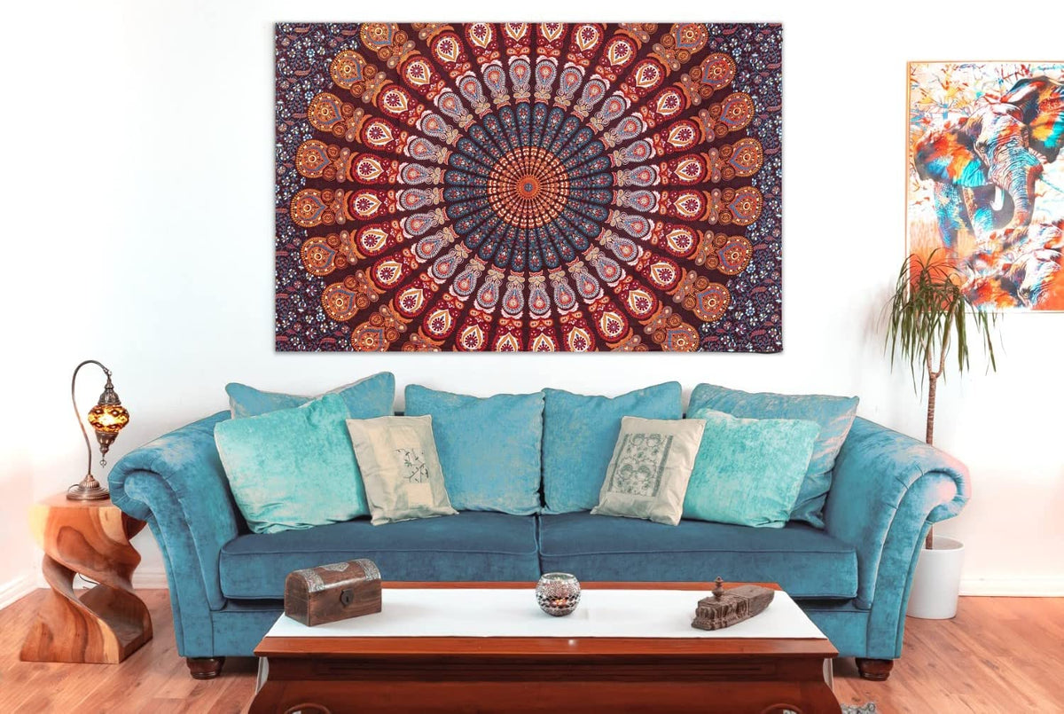 Wanddekoration aus 100% Baumwolle ca. 205 x 235 cm, Wandtuch für Zuhause, Strandtuch / großes Tapestry, Wandteppich Mandala
